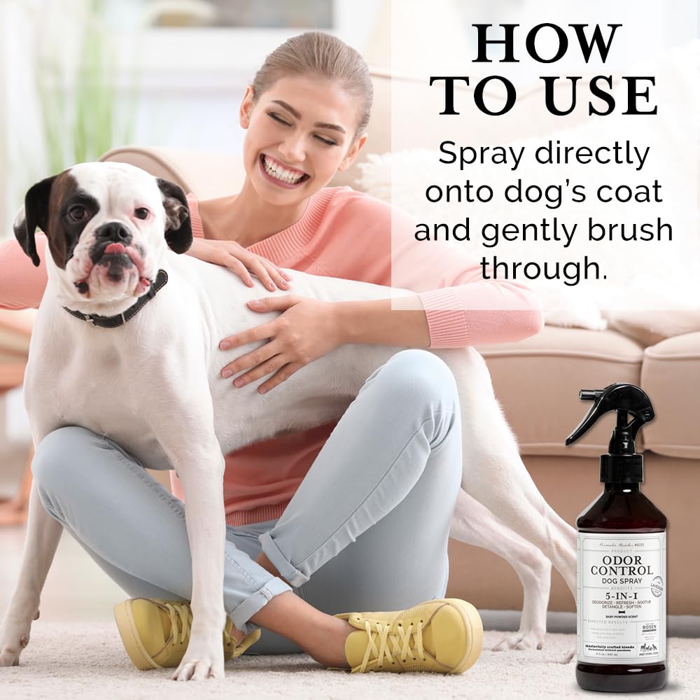 5-in-1 Dog & Pet Deodorizer Spray, Odor Control & Detangling - Fresh Lavender scent with Oatmeal & Aloe for coat health & shine.